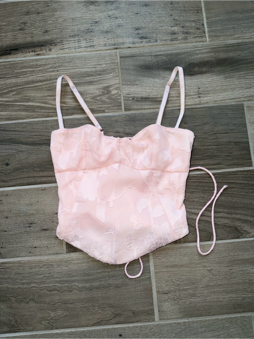 Balletcore White Fox Boutique soft baby pink floral corset crop top cami XS